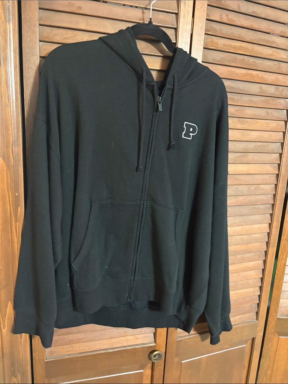 PINK Victoria's Secret Black Zip Hoodie with White Logo Accent